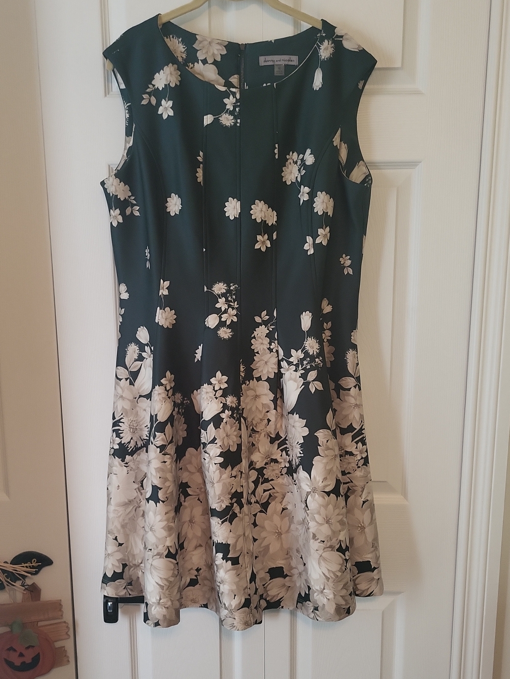 Danny & Nicole Dark Green Dress with Cream Floral Print
